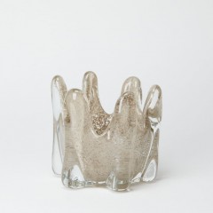 CANDEL HOLDER CROWN HAND MADE GLASS TAUPE - CANDLE HOLDERS, CANDLES